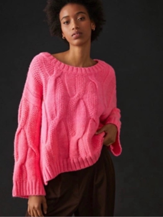 Maeve Sweaters - MAEVE Anthropologie Oversized Pink Cable knit Sweater sz M